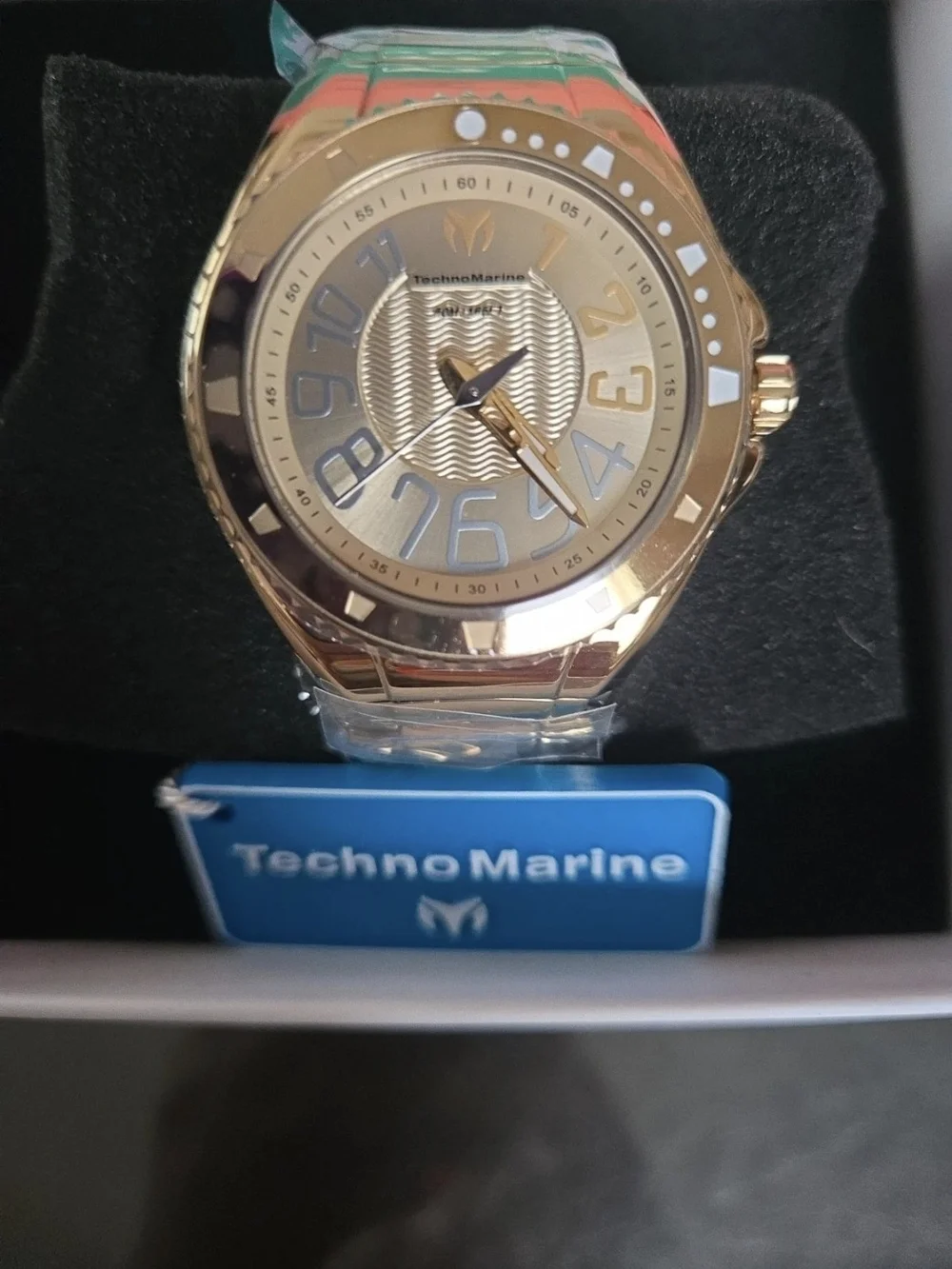 TM226010 TechnoMarine Invicta Gold Tone Unisex Watch with Wave Dial 38mm